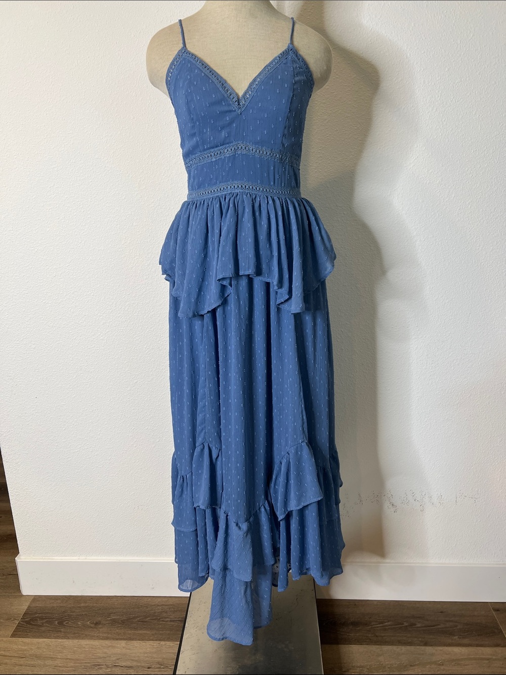 Aeom Blue Spaghetti-Strap Maxi Dress with Ruffle Peplum